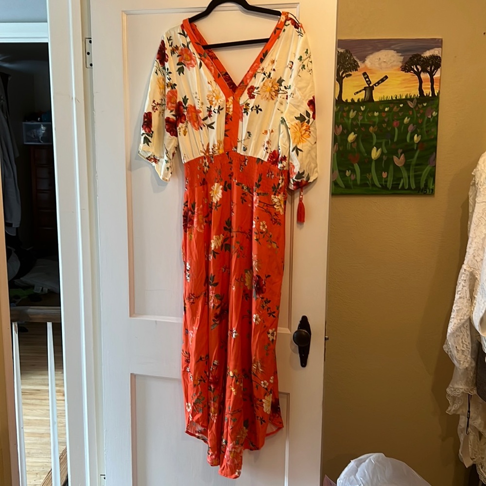 beautiful floral maxi dress, tie back